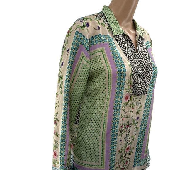 Johnny Was Silk Multi Pattern Collared Long Sleeve Blouse S - Picture 3 of 8
